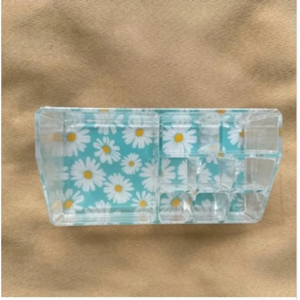 NWT SORBUS Cosmetic Organizer Case Women Clear Daisy Print 9 Slot SB-1032DSY OS